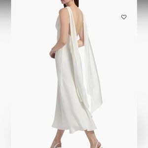 Amsale Ivory Backless Midi Dress with Draped Sash